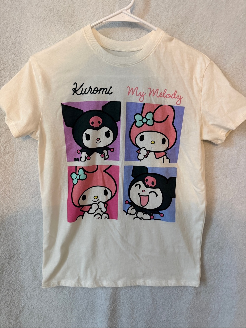 Sanrio Kuromi & My Melody Graphic Tee - Cream with Pink & Black